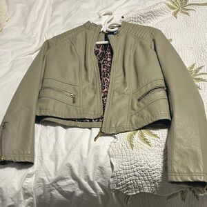 Therapy Beige Leather Jacket with Gold Accents